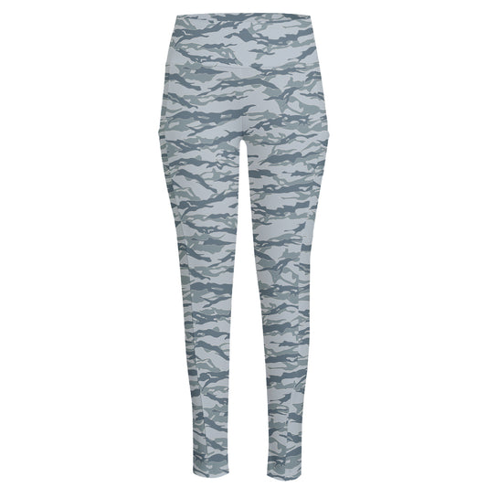 Winter Tiger Stripe Camo Pattern Print High-Waisted Pocket Leggings