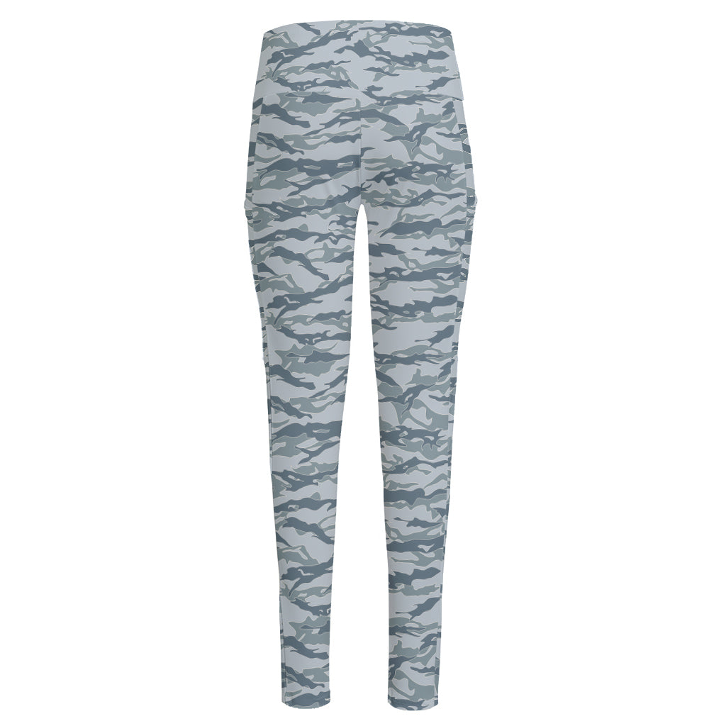 Winter Tiger Stripe Camo Pattern Print High-Waisted Pocket Leggings