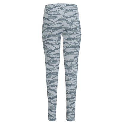 Winter Tiger Stripe Camo Pattern Print High-Waisted Pocket Leggings