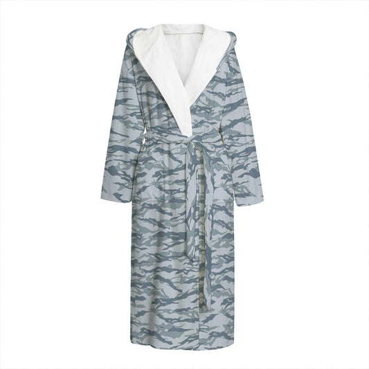Winter Tiger Stripe Camo Pattern Print Hooded Bathrobe