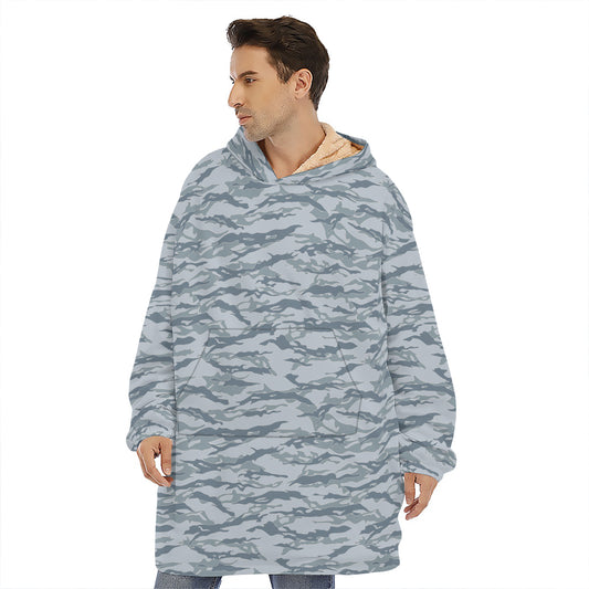 Winter Tiger Stripe Camo Pattern Print Hoodie Blanket