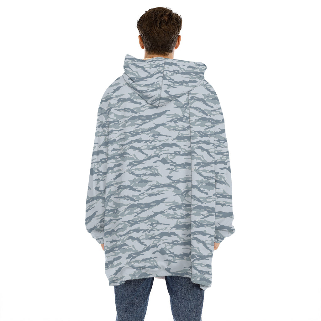 Winter Tiger Stripe Camo Pattern Print Hoodie Blanket