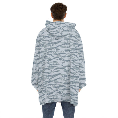 Winter Tiger Stripe Camo Pattern Print Hoodie Blanket