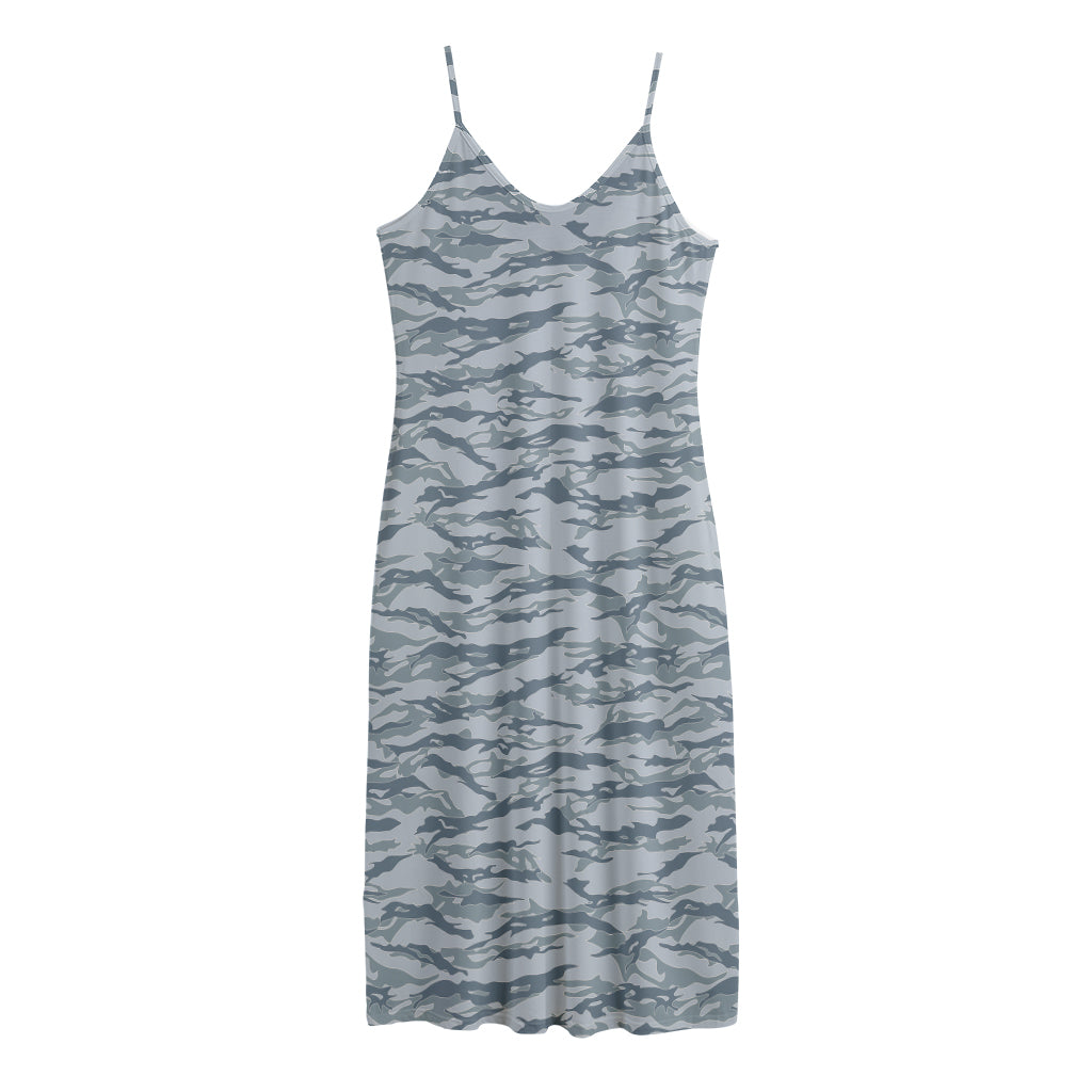 Winter Tiger Stripe Camo Pattern Print Jersey Midi Cami Dress