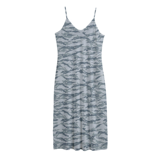 Winter Tiger Stripe Camo Pattern Print Jersey Midi Cami Dress