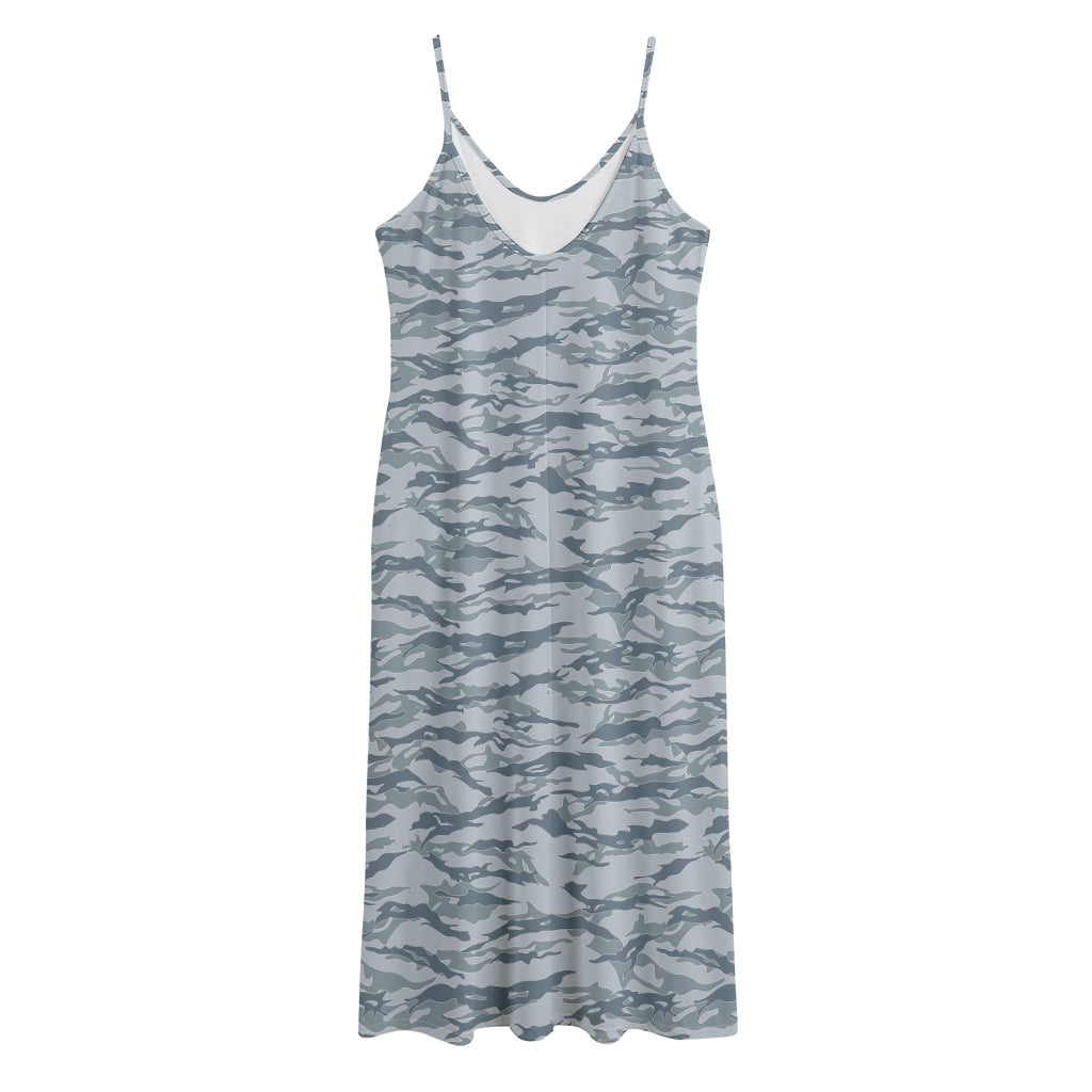 Winter Tiger Stripe Camo Pattern Print Jersey Midi Cami Dress