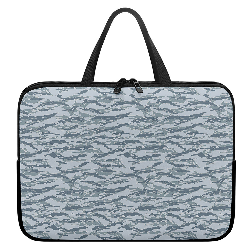 Winter Tiger Stripe Camo Pattern Print Laptop Sleeve With Handle