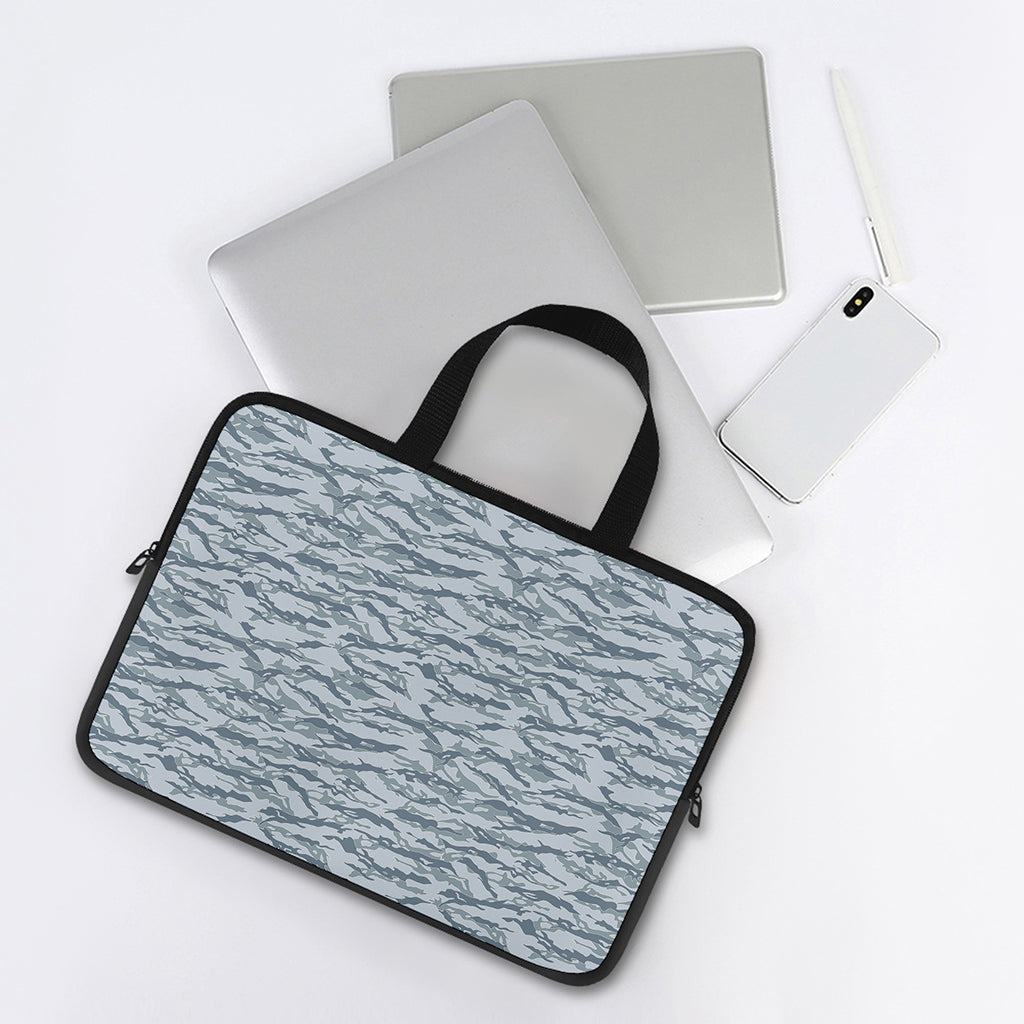 Winter Tiger Stripe Camo Pattern Print Laptop Sleeve With Handle