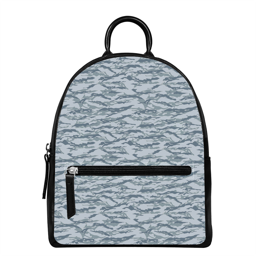 Winter Tiger Stripe Camo Pattern Print Leather Backpack
