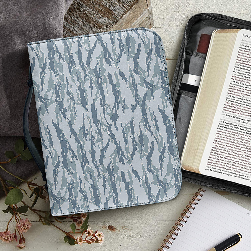 Winter Tiger Stripe Camo Pattern Print Leather Bible Cover
