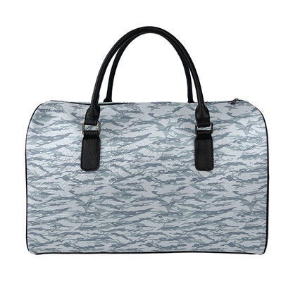 Winter Tiger Stripe Camo Pattern Print Leather Duffle Bag