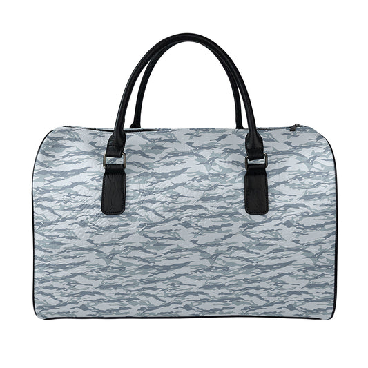 Winter Tiger Stripe Camo Pattern Print Leather Duffle Bag