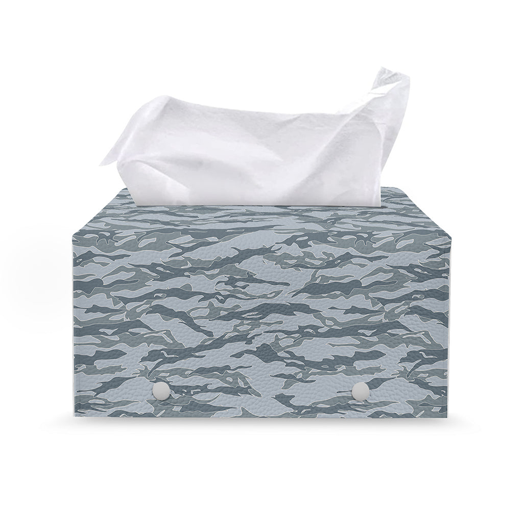 Winter Tiger Stripe Camo Pattern Print Leather Tissue Box Cover