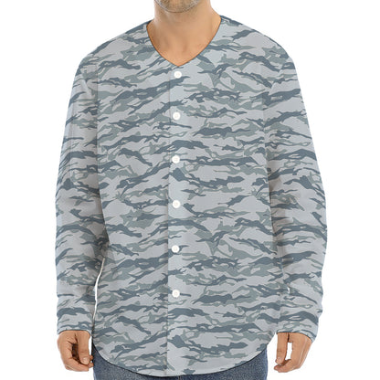 Winter Tiger Stripe Camo Pattern Print Long Sleeve Baseball Jersey