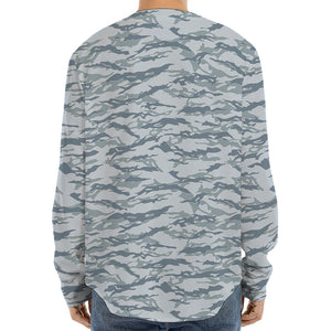 Winter Tiger Stripe Camo Pattern Print Long Sleeve Baseball Jersey