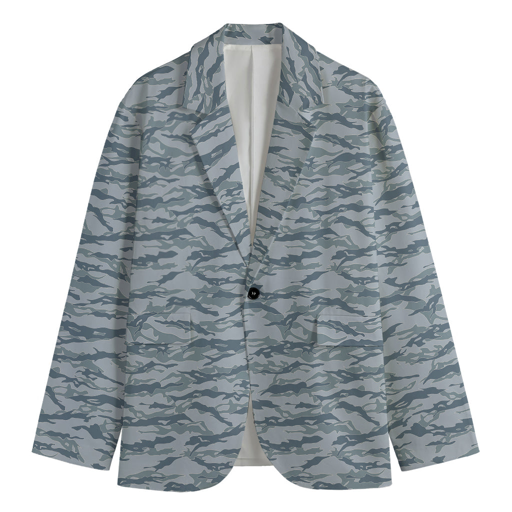 Winter Tiger Stripe Camo Pattern Print Men's Cotton Blazer