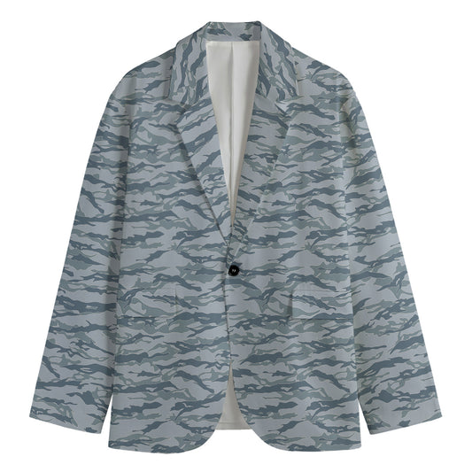 Winter Tiger Stripe Camo Pattern Print Men's Cotton Blazer