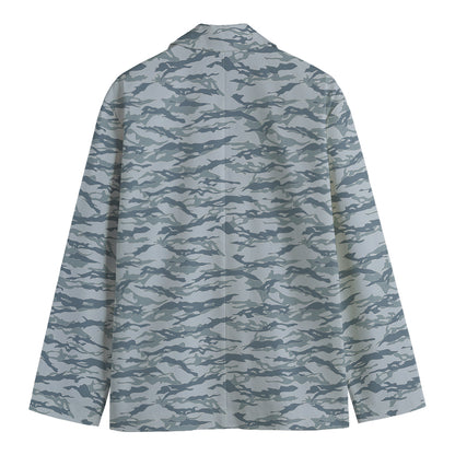 Winter Tiger Stripe Camo Pattern Print Men's Cotton Blazer