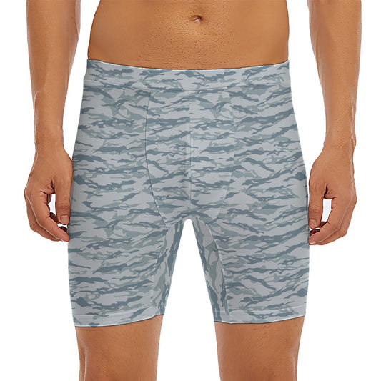 Winter Tiger Stripe Camo Pattern Print Men's Long Boxer Briefs