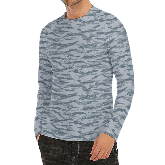 Winter Tiger Stripe Camo Pattern Print Men's Long Sleeve Rash Guard
