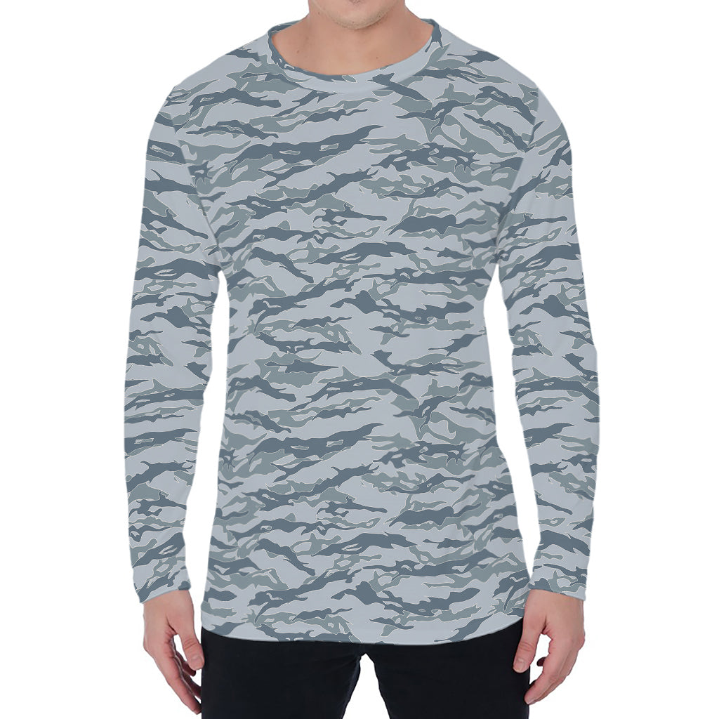 Winter Tiger Stripe Camo Pattern Print Men's Long Sleeve T-Shirt