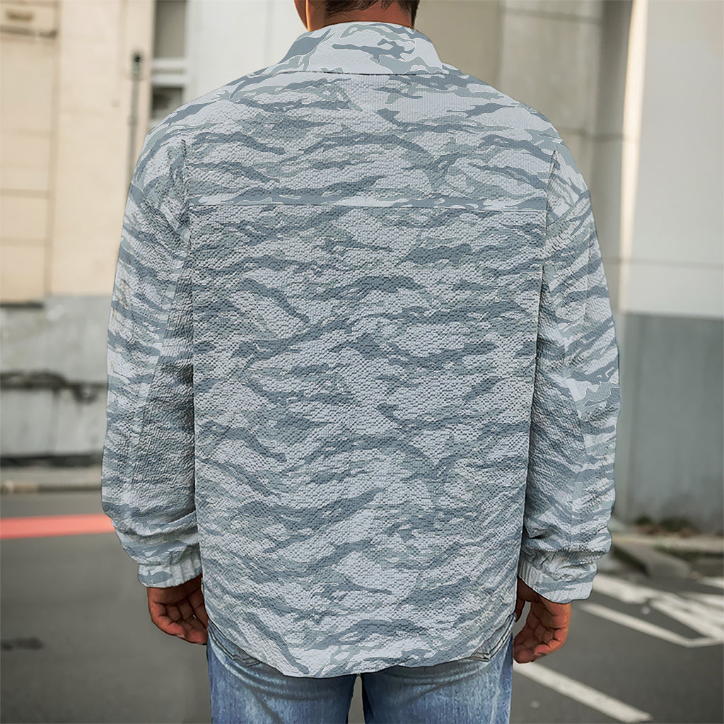 Winter Tiger Stripe Camo Pattern Print Men's Shirt Jacket