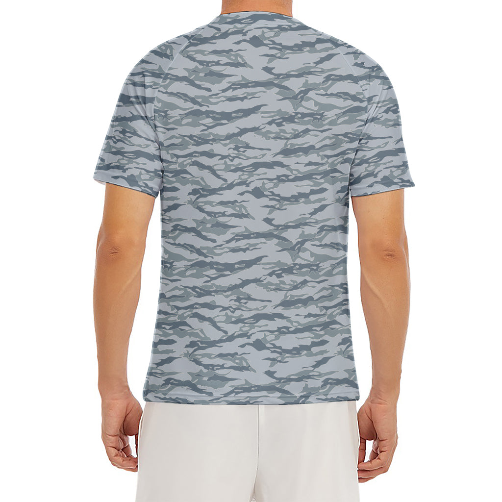 Winter Tiger Stripe Camo Pattern Print Men's Short Sleeve Rash Guard