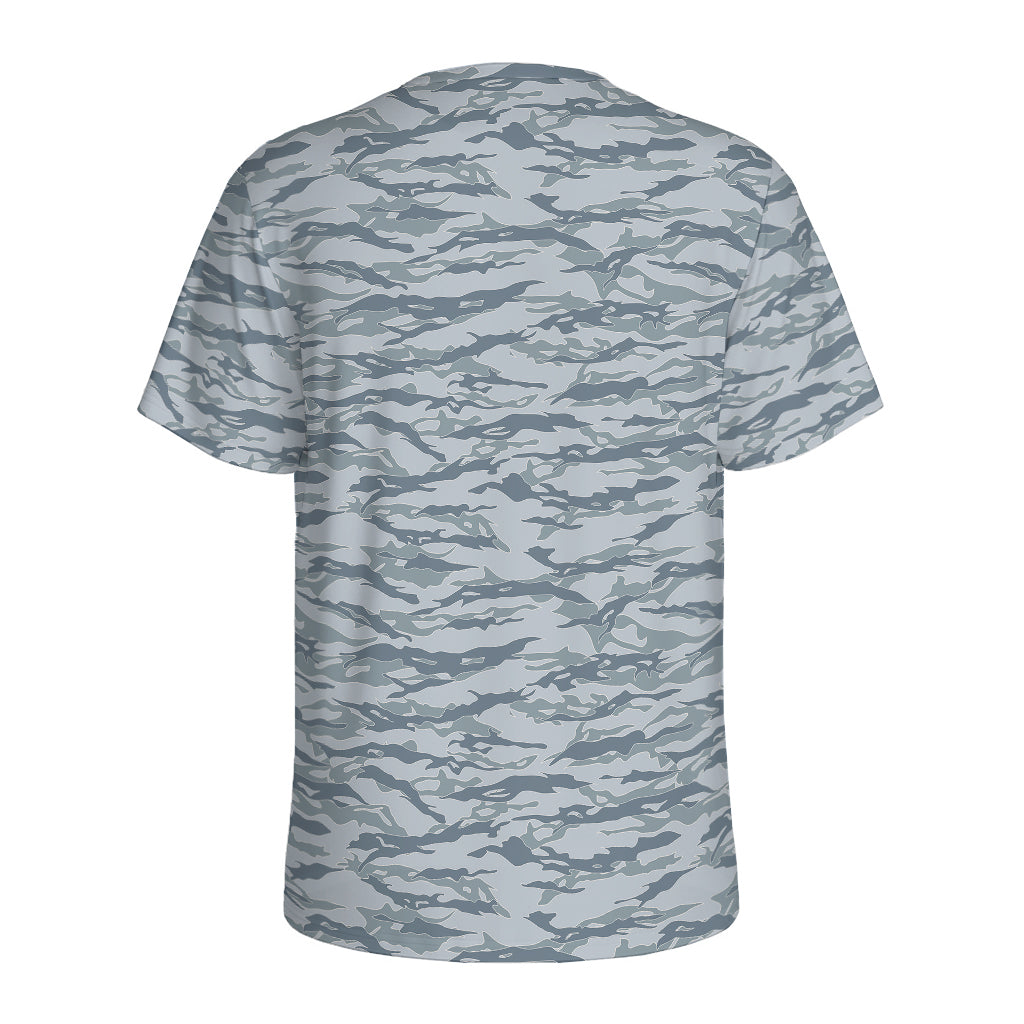 Winter Tiger Stripe Camo Pattern Print Men's Sports T-Shirt