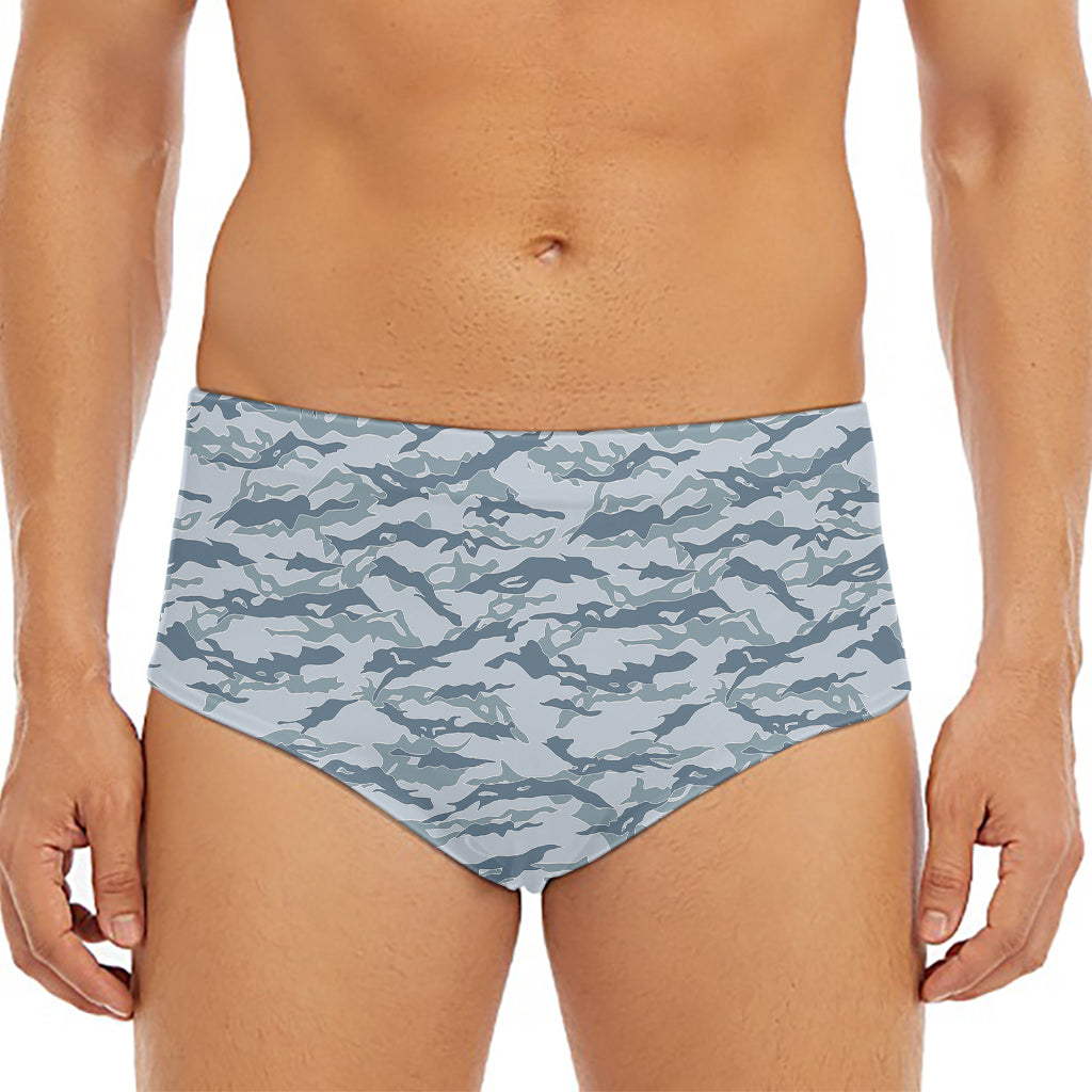 Winter Tiger Stripe Camo Pattern Print Men's Triangle Swim Briefs