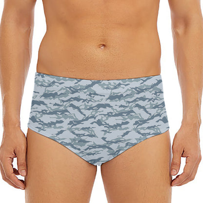 Winter Tiger Stripe Camo Pattern Print Men's Triangle Swim Briefs