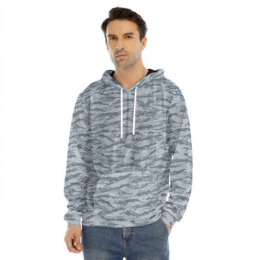 Winter Tiger Stripe Camo Pattern Print Men's Velvet Pullover Hoodie
