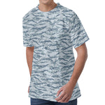 Winter Tiger Stripe Camo Pattern Print Men's Velvet T-Shirt