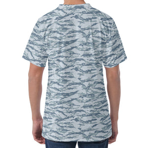 Winter Tiger Stripe Camo Pattern Print Men's Velvet T-Shirt