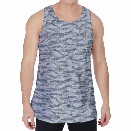 Winter Tiger Stripe Camo Pattern Print Men's Velvet Tank Top