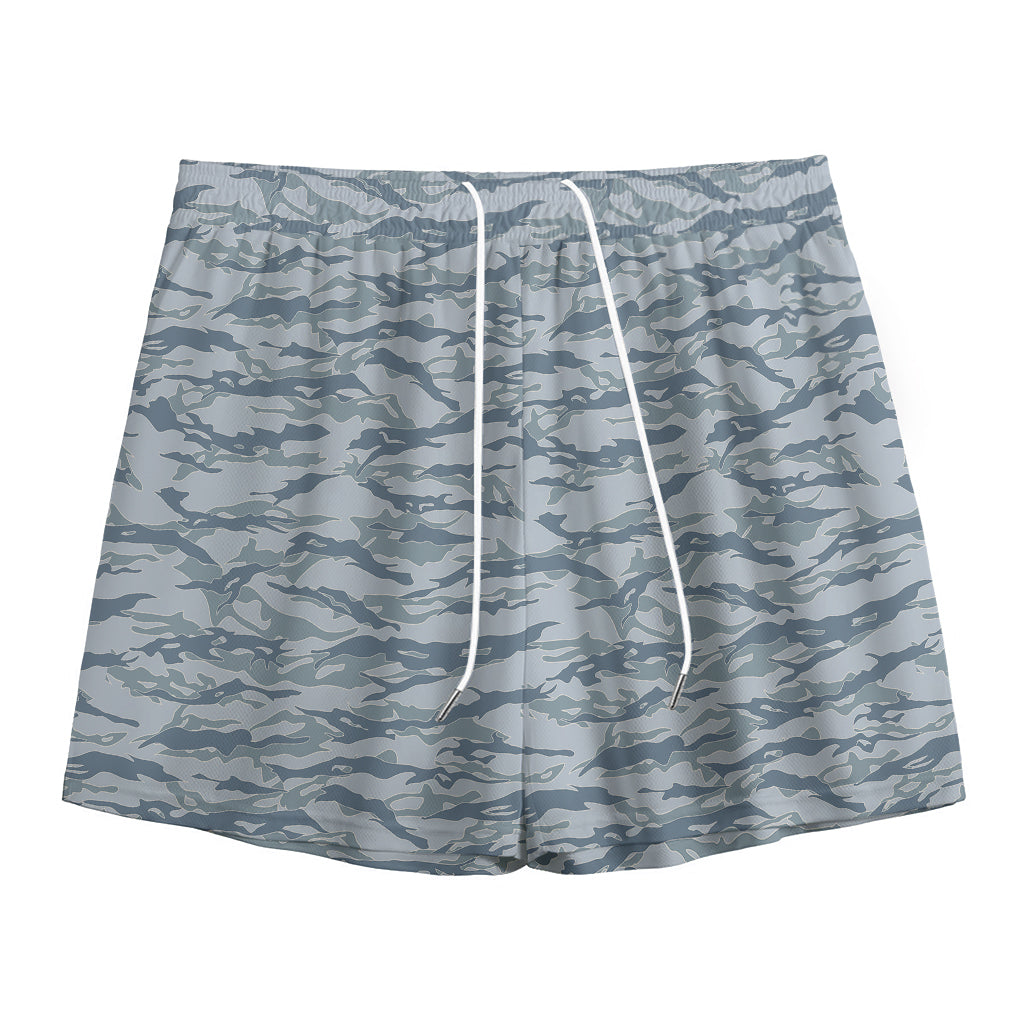 Winter Tiger Stripe Camo Pattern Print Mesh Shorts