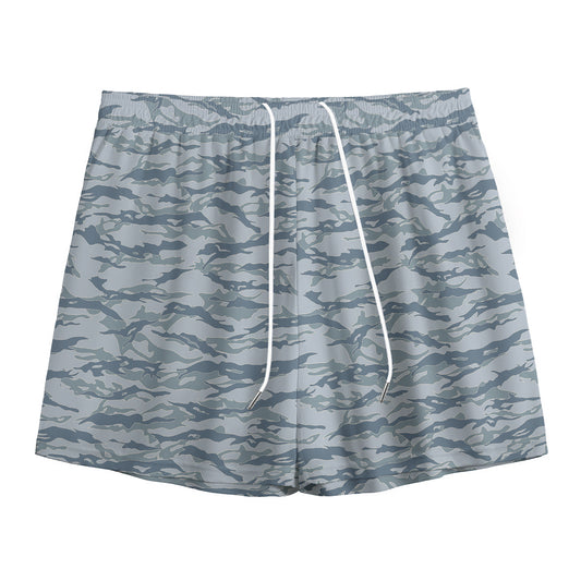 Winter Tiger Stripe Camo Pattern Print Mesh Shorts