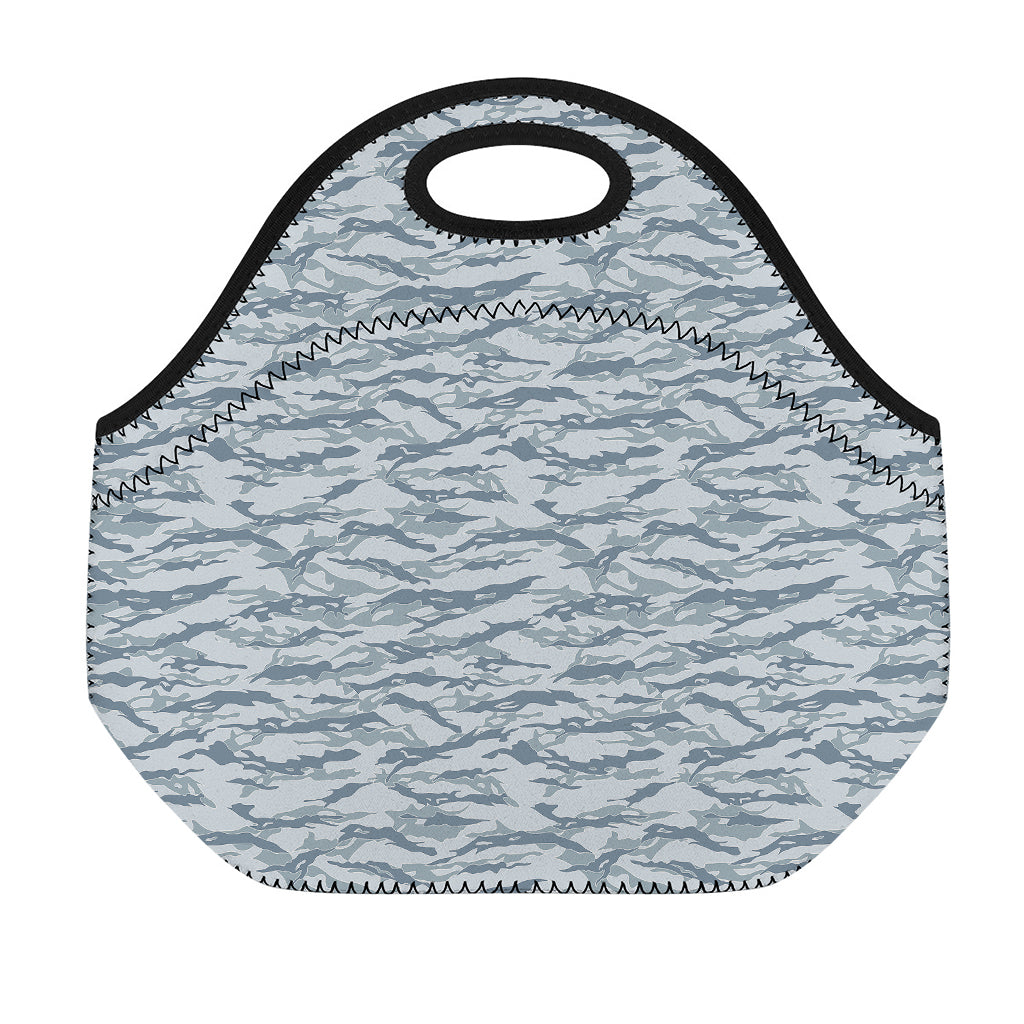 Winter Tiger Stripe Camo Pattern Print Neoprene Lunch Bag