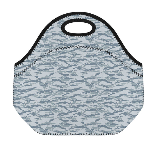 Winter Tiger Stripe Camo Pattern Print Neoprene Lunch Bag