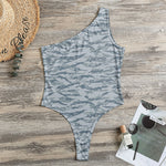 Winter Tiger Stripe Camo Pattern Print One Shoulder Bodysuit