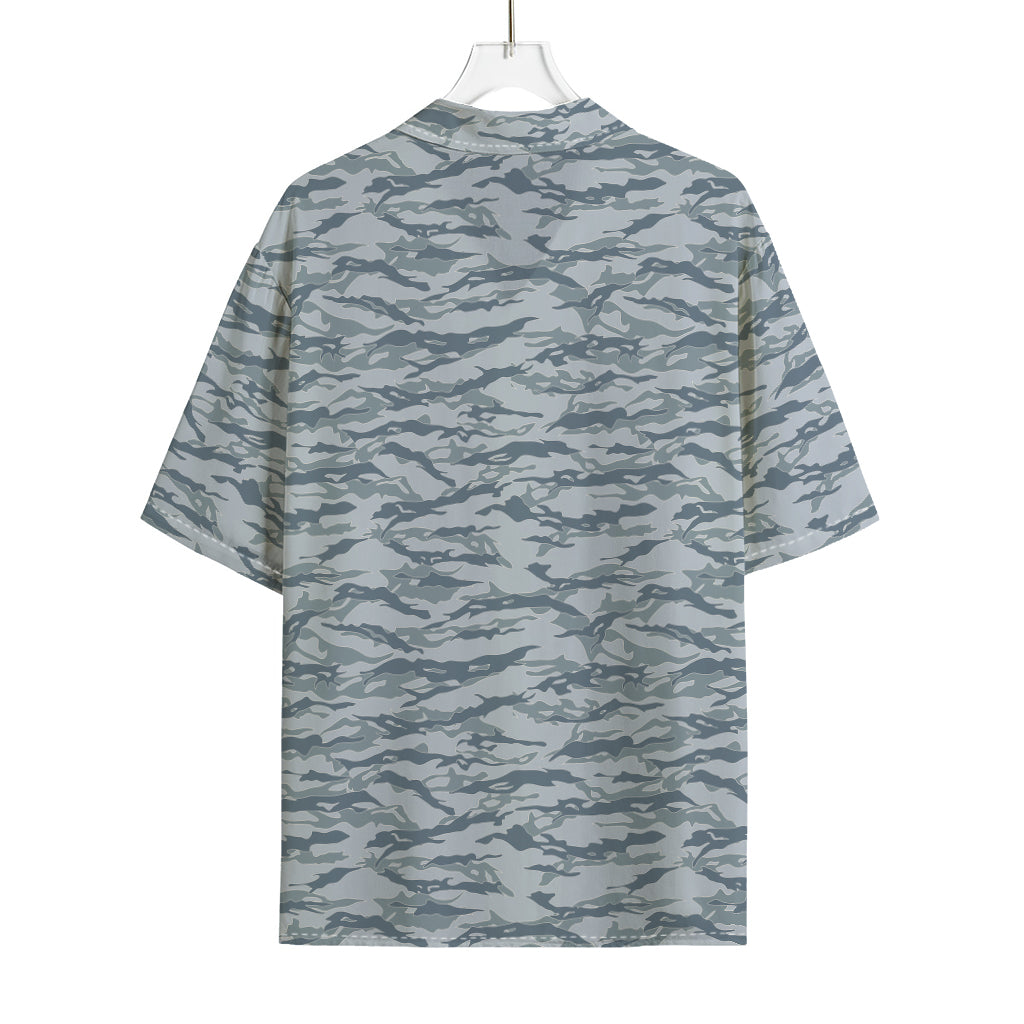 Winter Tiger Stripe Camo Pattern Print Rayon Hawaiian Shirt