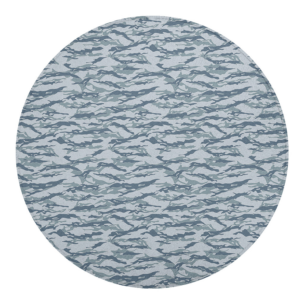 Winter Tiger Stripe Camo Pattern Print Round Blanket
