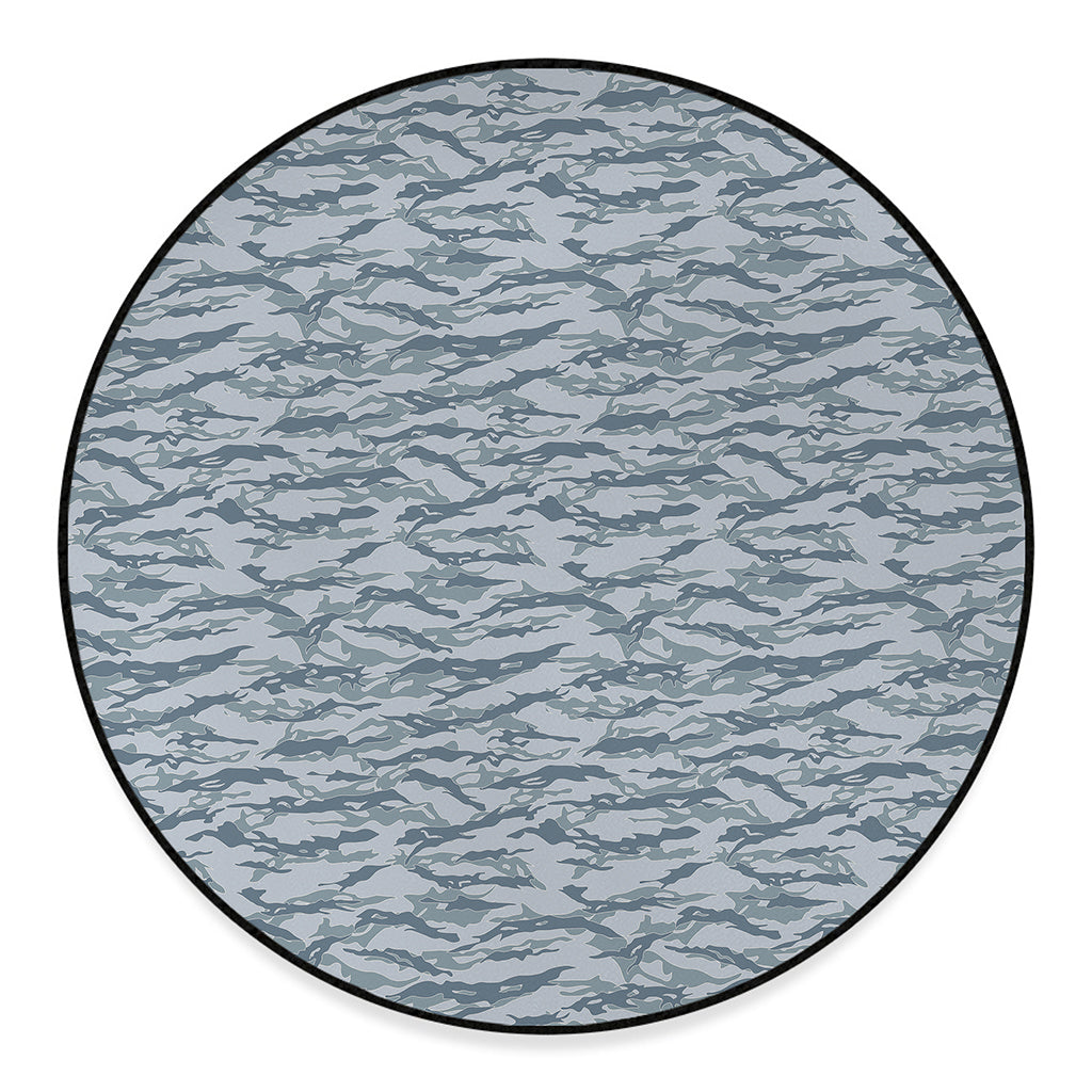 Winter Tiger Stripe Camo Pattern Print Round Floor Mat