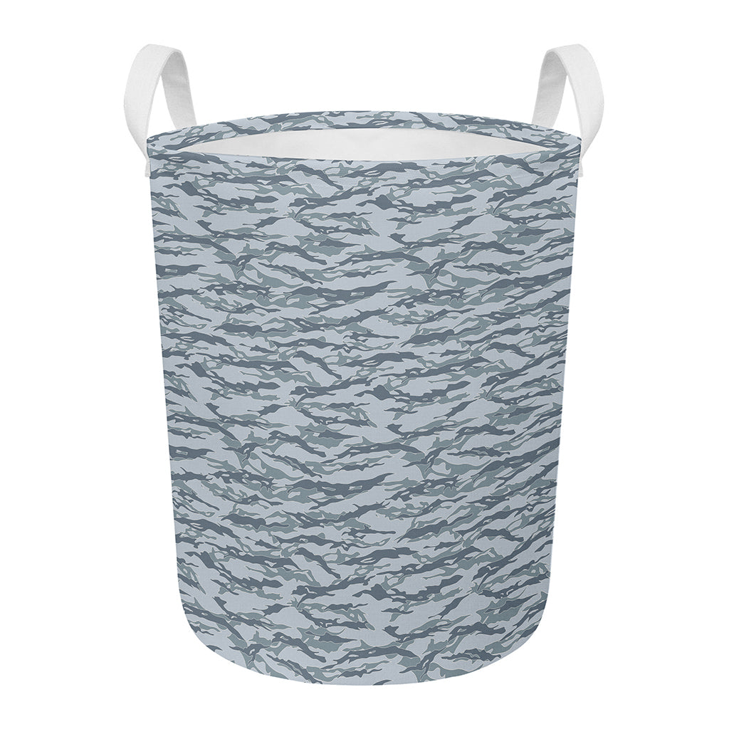 Winter Tiger Stripe Camo Pattern Print Round Laundry Basket