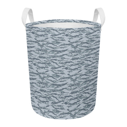 Winter Tiger Stripe Camo Pattern Print Round Laundry Basket