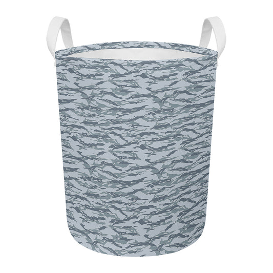 Winter Tiger Stripe Camo Pattern Print Round Laundry Basket