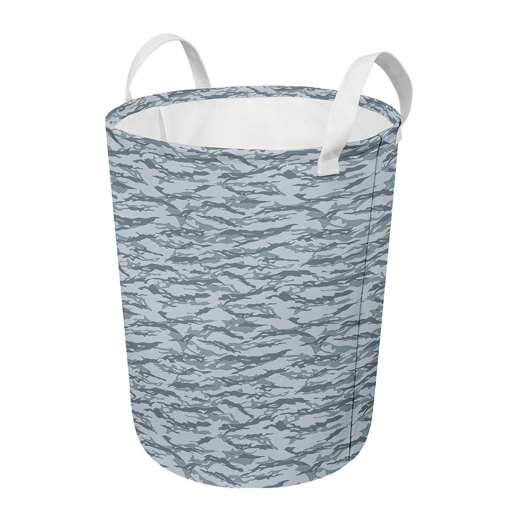 Winter Tiger Stripe Camo Pattern Print Round Laundry Basket
