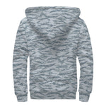 Winter Tiger Stripe Camo Pattern Print Sherpa Lined Zip Up Hoodie