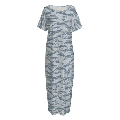 Winter Tiger Stripe Camo Pattern Print Short Sleeve Long Nightdress