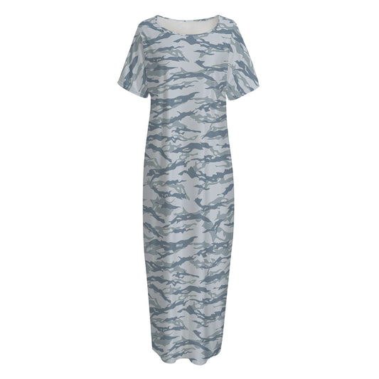 Winter Tiger Stripe Camo Pattern Print Short Sleeve Long Nightdress