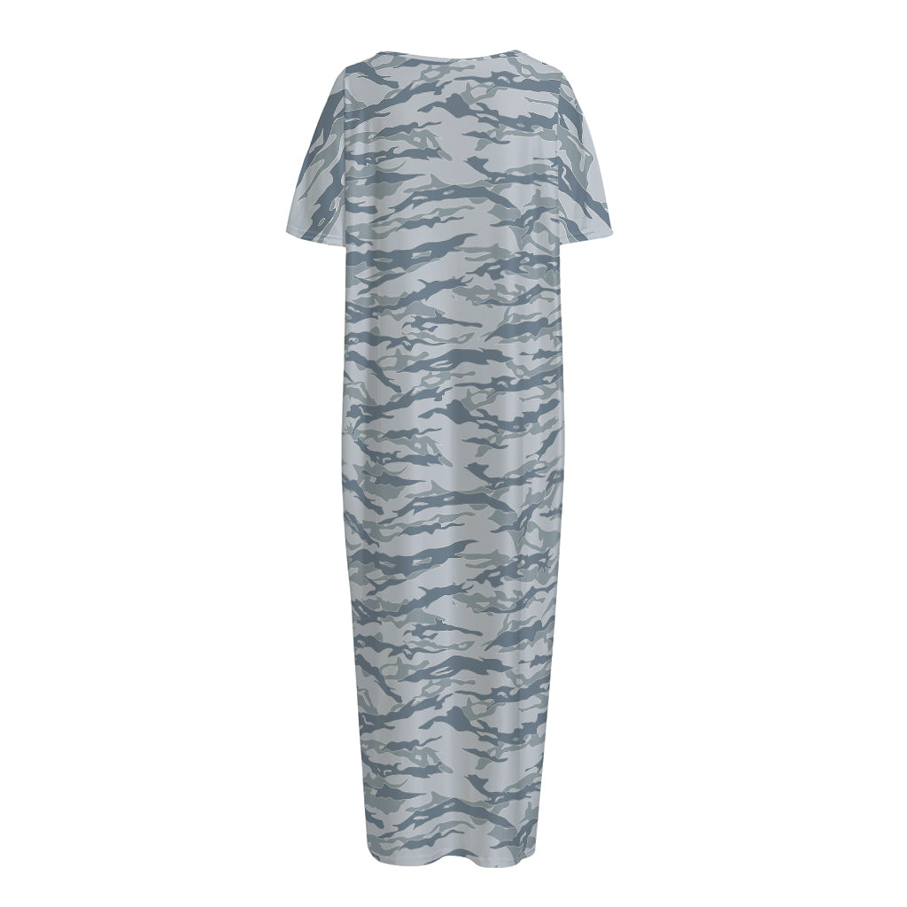 Winter Tiger Stripe Camo Pattern Print Short Sleeve Long Nightdress
